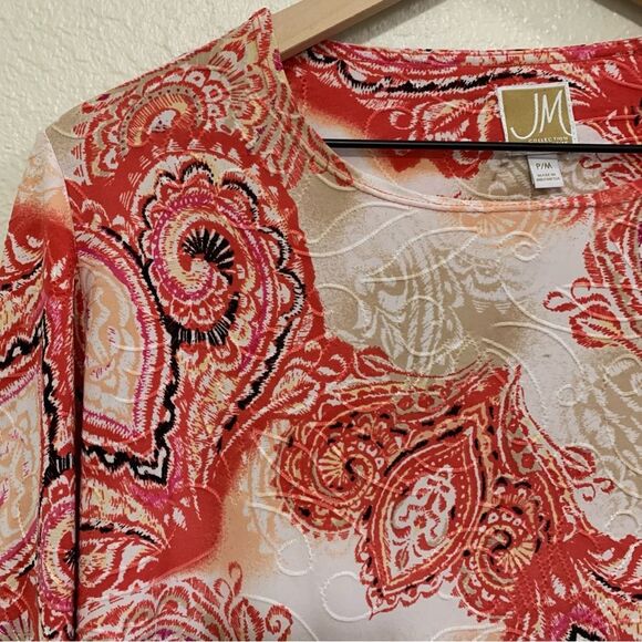 JM COLLECTION Top Women’s MP Pink white Scoop Neck 3/4 Sleeve Polyester Spandex. - Picture 3 of 10